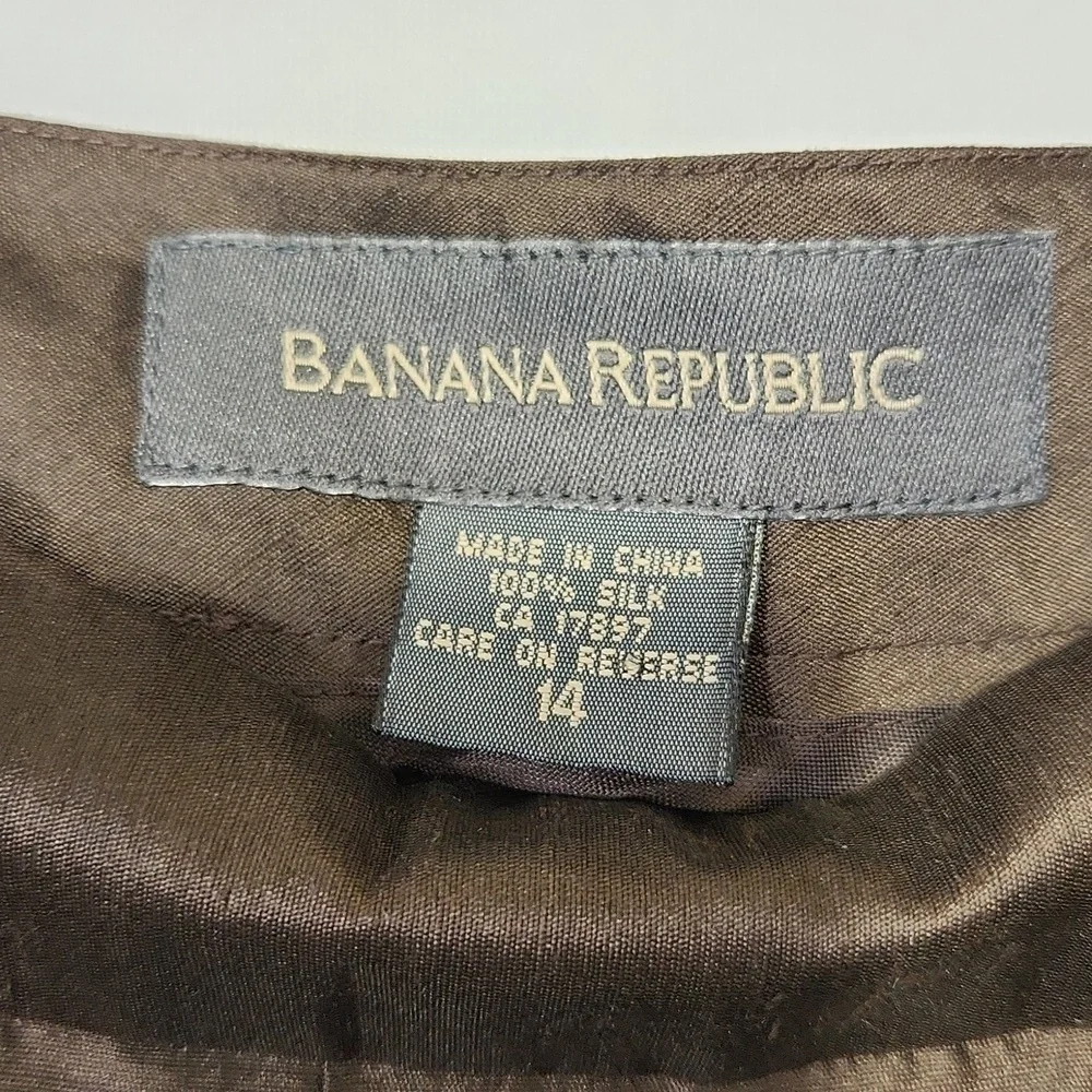 Banana Republic Women's Size 14 Brown Sheen 100% Silk Side Zip Closure Pants